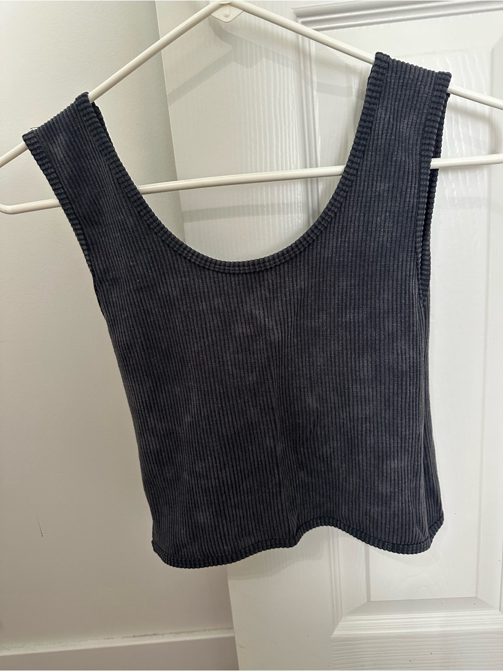 Ribbed Scoop Tank Top in Charcoal - Women's Casual Tank